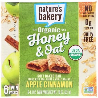Nature's Bakery, オーガニックハニー・オート麦、ソフトベイクドバー、アップルシナモン、ツインパック6袋、各1.3 oz