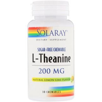Solaray, L-テアニン、ナチュラル レモン・ライム味、200 mg, チュアブル錠30個
