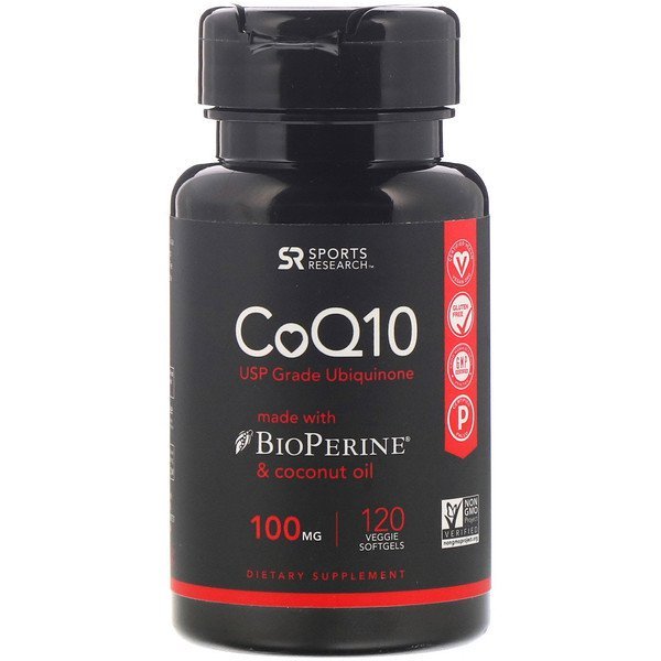 Sports Research, バイオペリン&ココナッツオイル入りCoQ10、100 mg、植物性ソフトジェル120粒