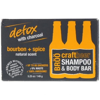 BRöö, Craft Beer Shampoo & Body Bar, Bourbon and Spice Natural Scent, 5.25 oz (149 g)