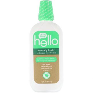 Hello, ナチュラリーフレッシュ殺菌マウスウォッシュ、天然フレッシュミント、16 fl oz (473 ml)
