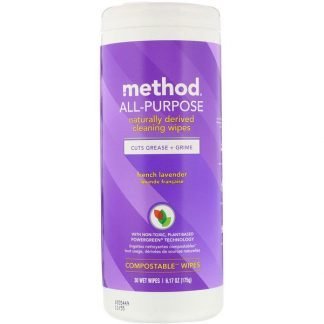 Method, オール・パーポス、天然由来クリーニングワイプ、フレンチラベンダー、ウェットワイプ30枚
