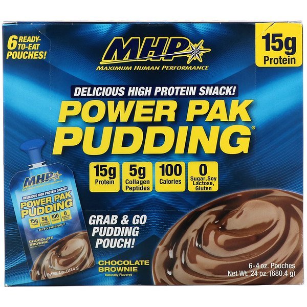 MHP, パワーパックプリン、チョコブラウニー、6袋入り、113.4g