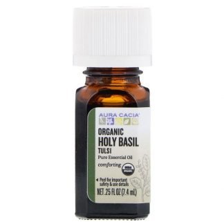Aura Cacia, Pure Essential Oil, Organic Holy Basil Tulsi, .25 fl oz (7.4 ml)