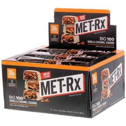 MET-Rx, ビッグ100、1食分のサプリメントバー、バニラキャラメルチュロス、9本入り、各100g（3.52オンス）