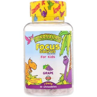 KAL, Focus Saurus for Kids, Grape, 30 Chewables