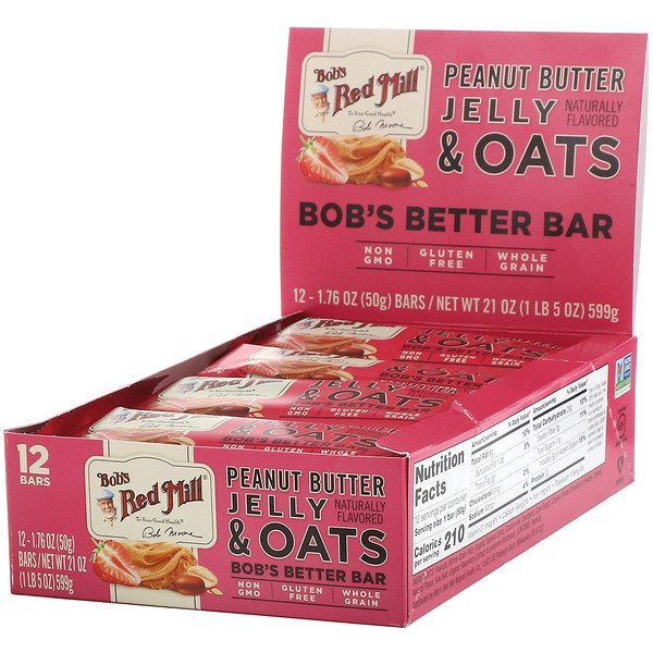 Bob's Red Mill, Bob's Better Bar, Peanut Butter Jelly & Oats, 12 Bars, 1.76 oz (50 g) Each