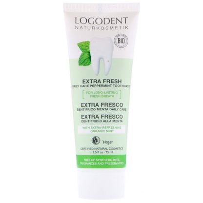Logona Naturkosmetik, エクストラフレッシュ・デイリーケアペパーミント歯磨き粉、2.5 fl oz (75 ml) (Discontinued Item)