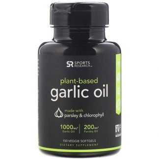 Sports Research, 植物由来、パセリとクロロフィル配合ガーリックオイル、植物性ソフトジェル150粒