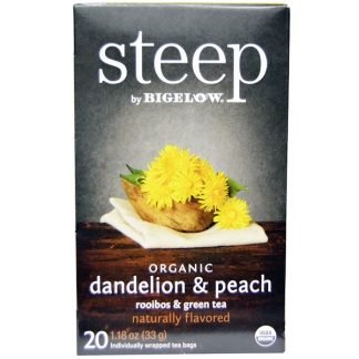 Bigelow, Steep, Organic Dandelion & Peach, Rooibos & Green Tea, 20 Tea Bags, 1.18 oz (33 g) (Discontinued Item)