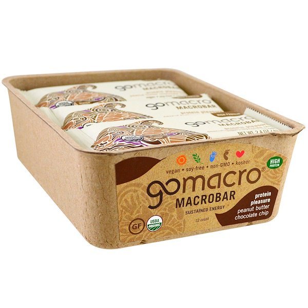 GoMacro, マクロバー、プロテイン プレジャー、ピーナツバター チョコレートチップ、12本、各2.4 oz (69 g)