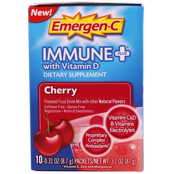 Emergen-C, ビタミンD配合Immune Plus、チェリー、10パック、各0.31オンス (8.7 g)