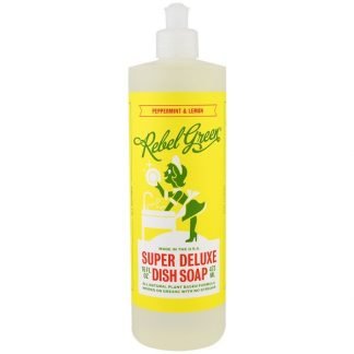 Rebel Green, スーパーデラックス ディッシュソープ（食器用洗剤）, ペパーミント&レモン, 16 fl oz (473 ml)