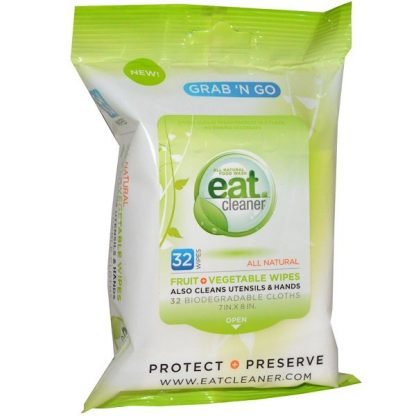 Eat Cleaner, 携帯用、フルーツ + ベジタブル ワイプ、32枚、各7 X 8 インチ (Discontinued Item)