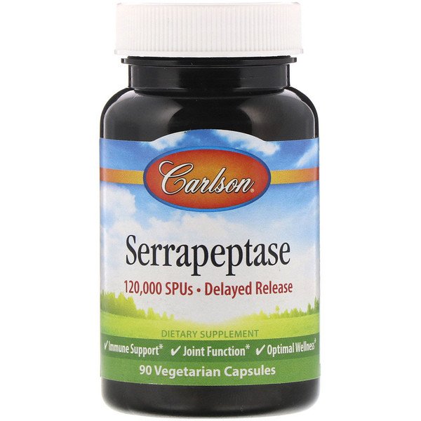 Carlson Labs, セラペプターゼ、120,000 SPUs、植物性カプセル90錠