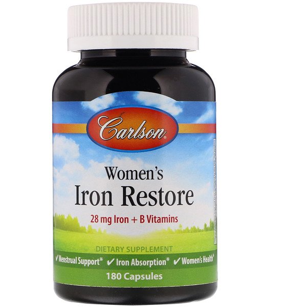 Carlson Labs, Women's Iron Restore, 28 mg Iron + B Vitamins, 180 Capsules