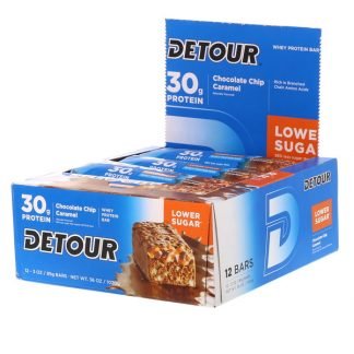 Detour, ホエイプロテインバー、 チョコレートチップキャラメル、 12本、 各3オンス (85 g)