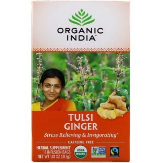 Organic India, Tulsi Tea, Ginger, Caffeine-Free, 18 Infusion Bags, 1.10 oz (31.3 g) (Discontinued Item)