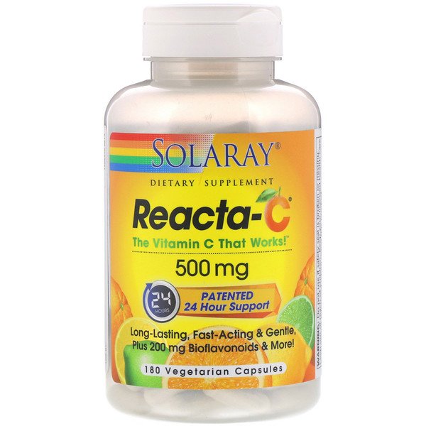 Solaray, リアクタ-C、500mg、植物性カプセル180粒