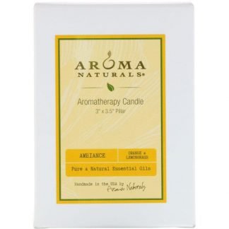 Aroma Naturals, Aromatherapy Candle, Ambiance, Orange & Lemongrass, 3" x 3.5" Pillar