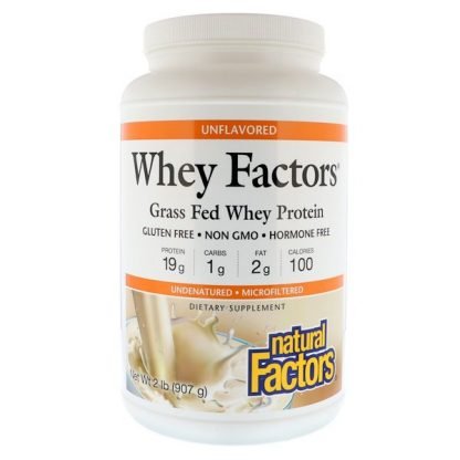 Natural Factors, ホエイファクター、牧草飼育牛由来のホエイプロテイン、香料無添加、907g（2 lbs）