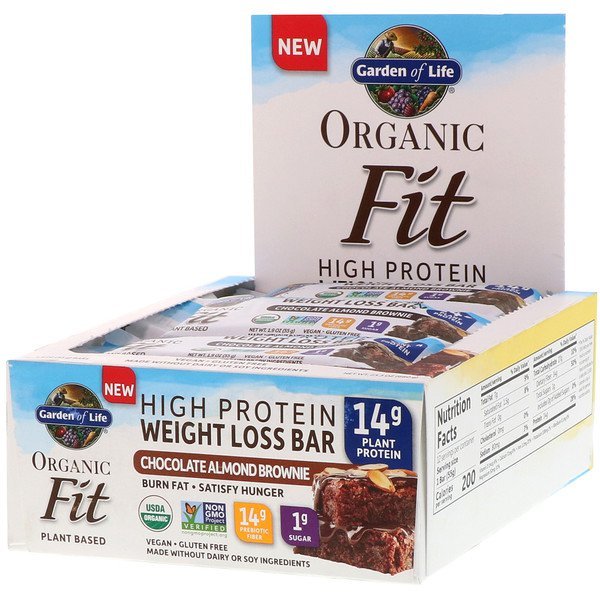 Garden of Life, オーガニックフィット、高タンパク減量バー、チョコレートアーモンドブラウニー、12本、各1.9 oz (55 g)