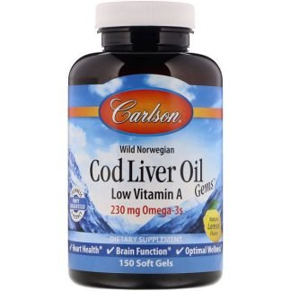 Carlson Labs, タラ肝油ジェム、低ビタミンA、ナチュラルレモン風味、1,000 mg、ソフトジェル150錠