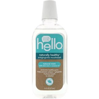 Hello, ナチュラリーヘルシー、抗歯肉炎マウスウォッシュ、ナチュラルミント、16液量オンス (473 ml)
