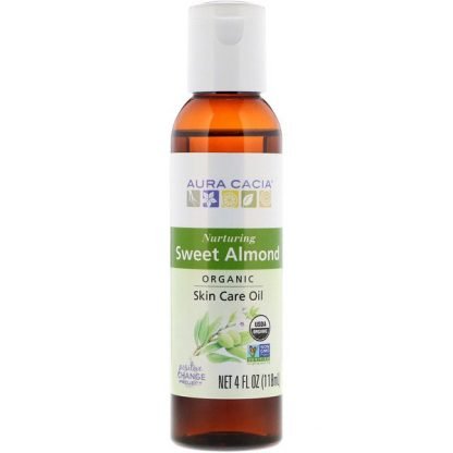 Aura Cacia, オーガニクス、スキンケアオイル、肌を育てるスウィートアーモンド、4 fl oz (118 ml)