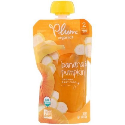 Plum Organics, オーガニックベビーフード、ステージ 2、バナナ & カボチャ、4 オンス (113 g)