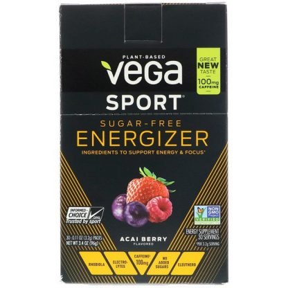 Vega, スポーツ、無糖エナジャイザー、アサイーベリー、30袋、各0.11 oz (3.2 g)