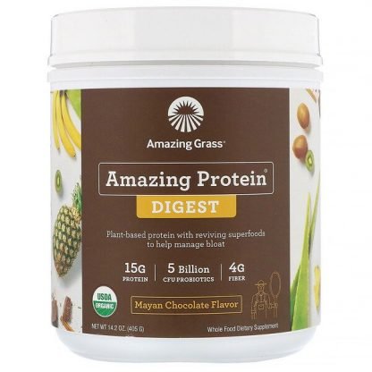 Amazing Grass, Amazing Protein（アメージングプロテイン）、ダイジェスト、マヤチョコレート味、50億CFU、405g（14.2オンス）