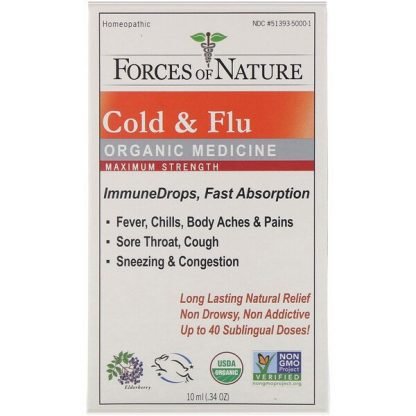 Forces of Nature, 風邪＆インフルエンザ、オーガニック医薬品、免疫ドロップ、成分増量タイプ、10 ml（0.34 oz）
