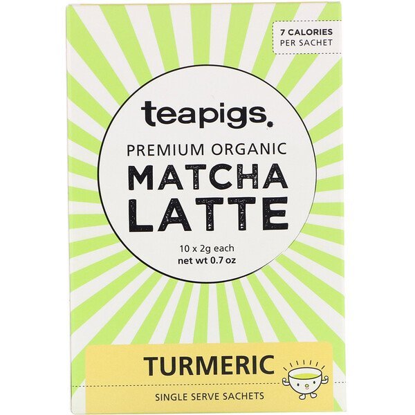 TeaPigs, Premium Organic Matcha Latte, Turmeric, 10 Sachets, 0.7 oz (Discontinued Item)