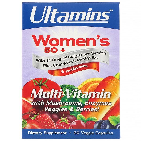 Ultamins, CoQ10配合50代からの女性用マルチビタミン(キノコ、酵素、野菜、ベリー)、植物性カプセル60粒