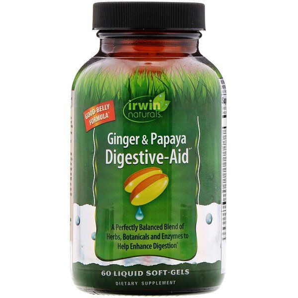 Irwin Naturals, ジンジャー&パパイヤダイジェスティブ-エイド、液状ソフトジェル60錠