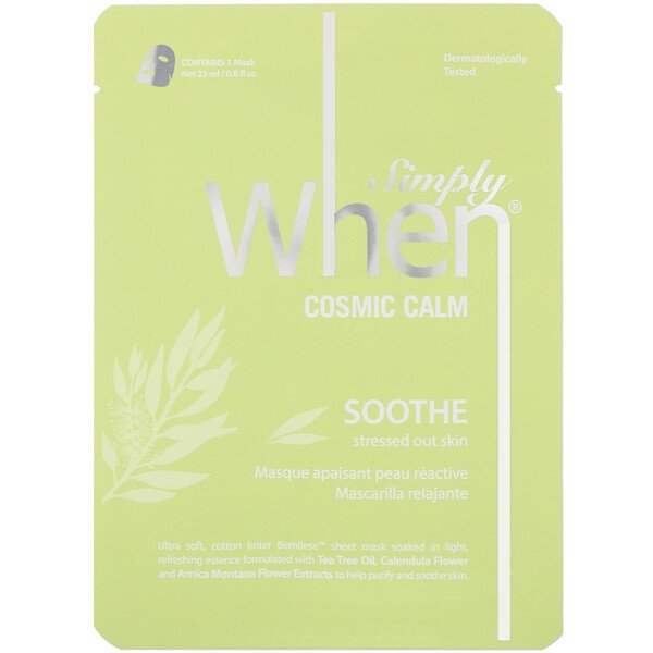 When Beauty, Simply When(シンプリーウェン)、コスミックカームシートマスク、1枚、23ml(0.8fl oz)
