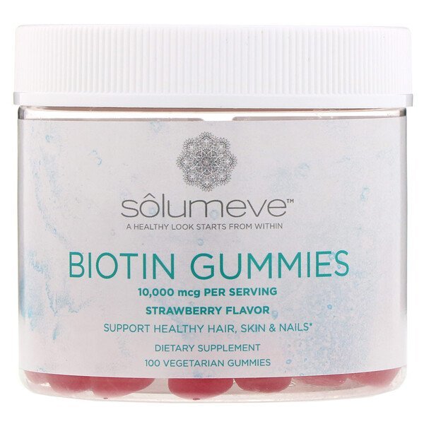 Solumeve, Biotin Gummies, Gelatin Free, Strawberry Flavor, 100 Vegetarian Gummies