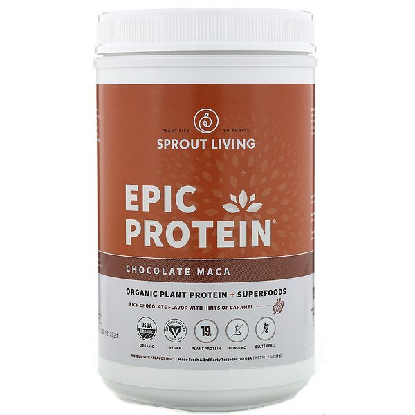 Sprout Living, Epic Protein(エピックプロテイン)、オーガニック植物性タンパク質+スーパーフード、チョコレートモカ、910g(2ポンド)