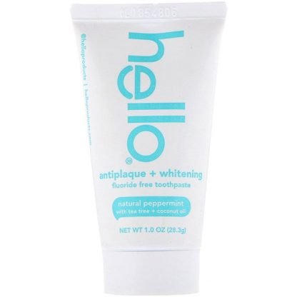 Hello, Antiplaque + Whitening Fluoride Free Toothpaste, Natural Peppermint , 1 oz (28.3 g)​