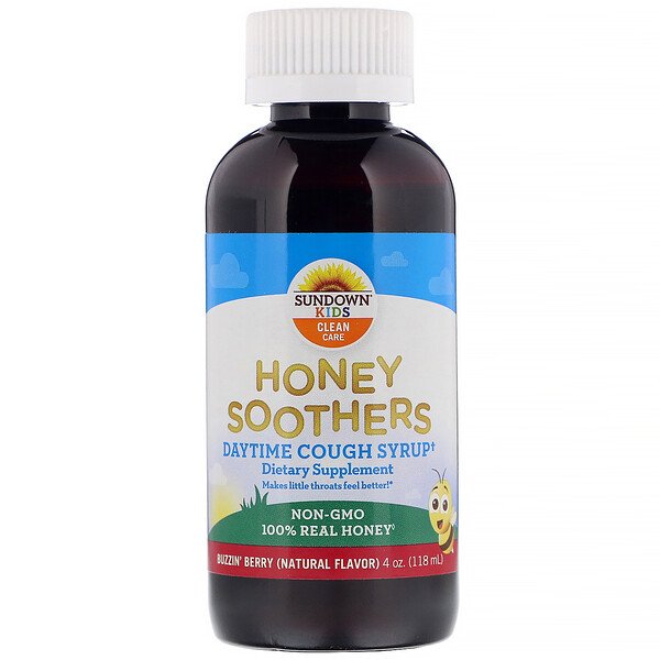 Sundown Naturals Kids, ハニースーザー、デイタイムコフシロップ、バズィングベリー、118 ml(4 oz)