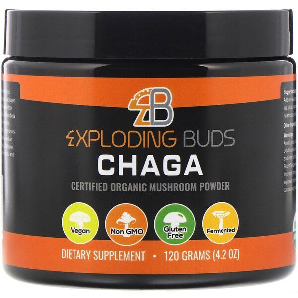 Exploding Buds, チャーガ、認定オーガニックキノコパウダー、120g(4.2オンス)