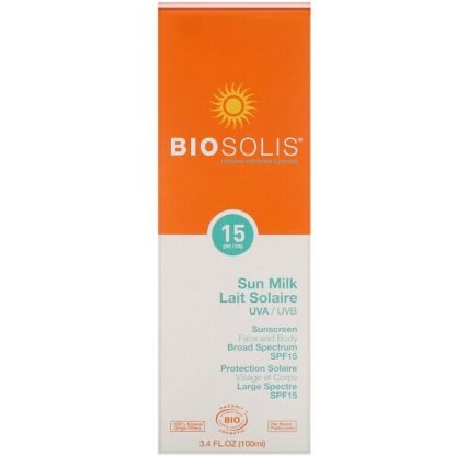 Biosolis, サンミルク、サンスクリーン、SPF 15、100 ml（3.4 fl oz）
