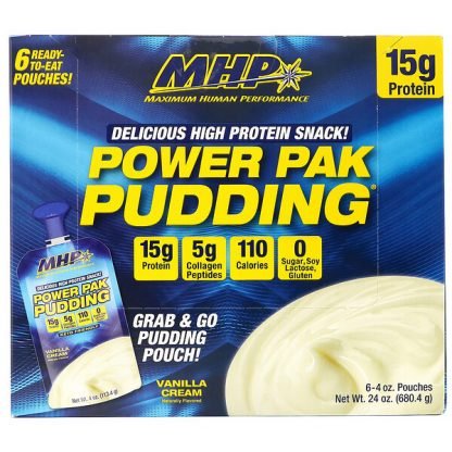 MHP, Power Pak Pudding（パワーパックプディング）、バニラクリーム、6袋、各113.4 g（4 oz）