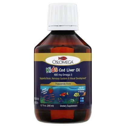 Oslomega, 子ども用ノルウェー産タラ肝油、天然イチゴ風味、480mg、200ml（6.7fl oz）