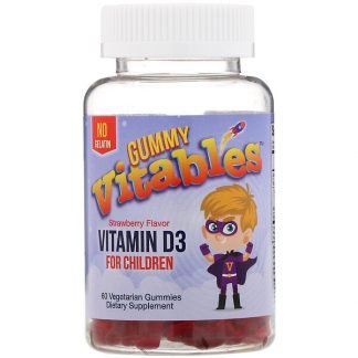 Vitables, 子ども用ビタミンD3グミ、ゼラチン不使用、イチゴ風味、植物性グミ60粒