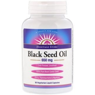 Heritage Store, ブラックシードオイル、650mg、植物性カプセル90粒