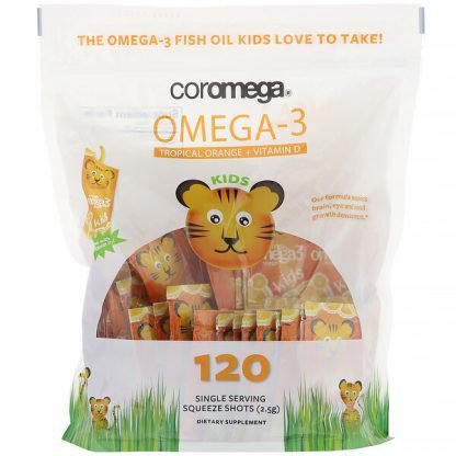 Coromega, オメガ3、子ども用トロピカルオレンジ＋ビタミンD、絞り出し袋120個