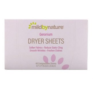 Mild By Nature, ドライヤーシート、ゼラニウム、コンポスタブルシート40枚