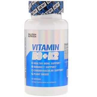 EVLution Nutrition, Vitamin D3 + K2, 60 Capsules